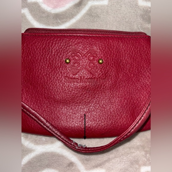 Stone Mountain Red Leather Wristlet Floral Lining Brass Stud Details - Picture 4 of 5